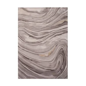 Custom Marbled Agate Rug in Taupe, Grey and Cream — front view
