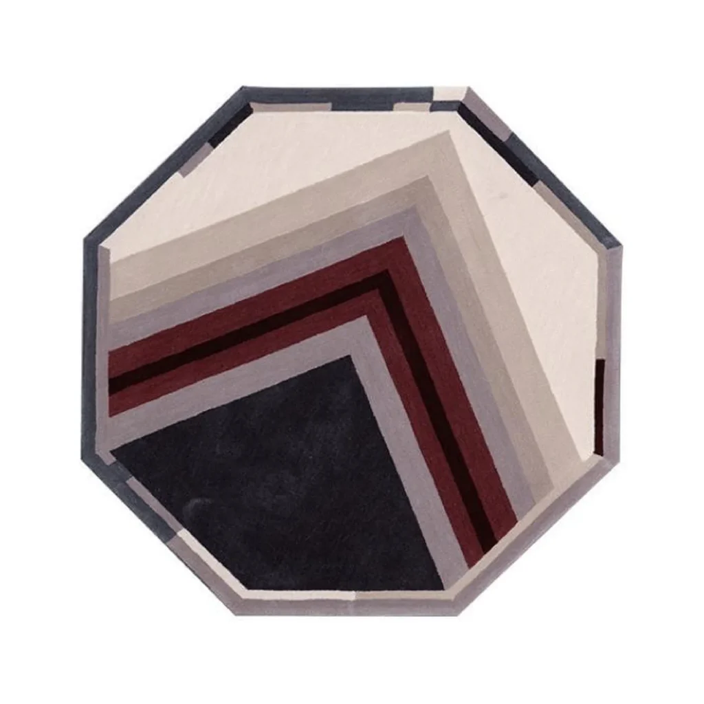 Custom Octagonal Rug in Charcoal, Burgundy and Cream — front view