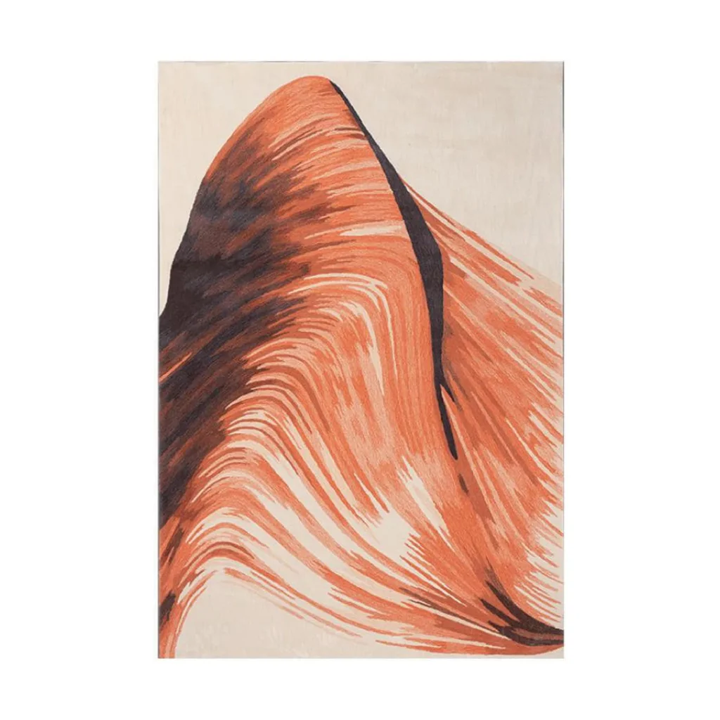 Custom Brushstroke Wave Rug in Orange on Cream — front view