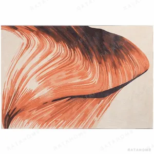 Custom Brushstroke Wave Rug in Orange on Cream — in a room setting