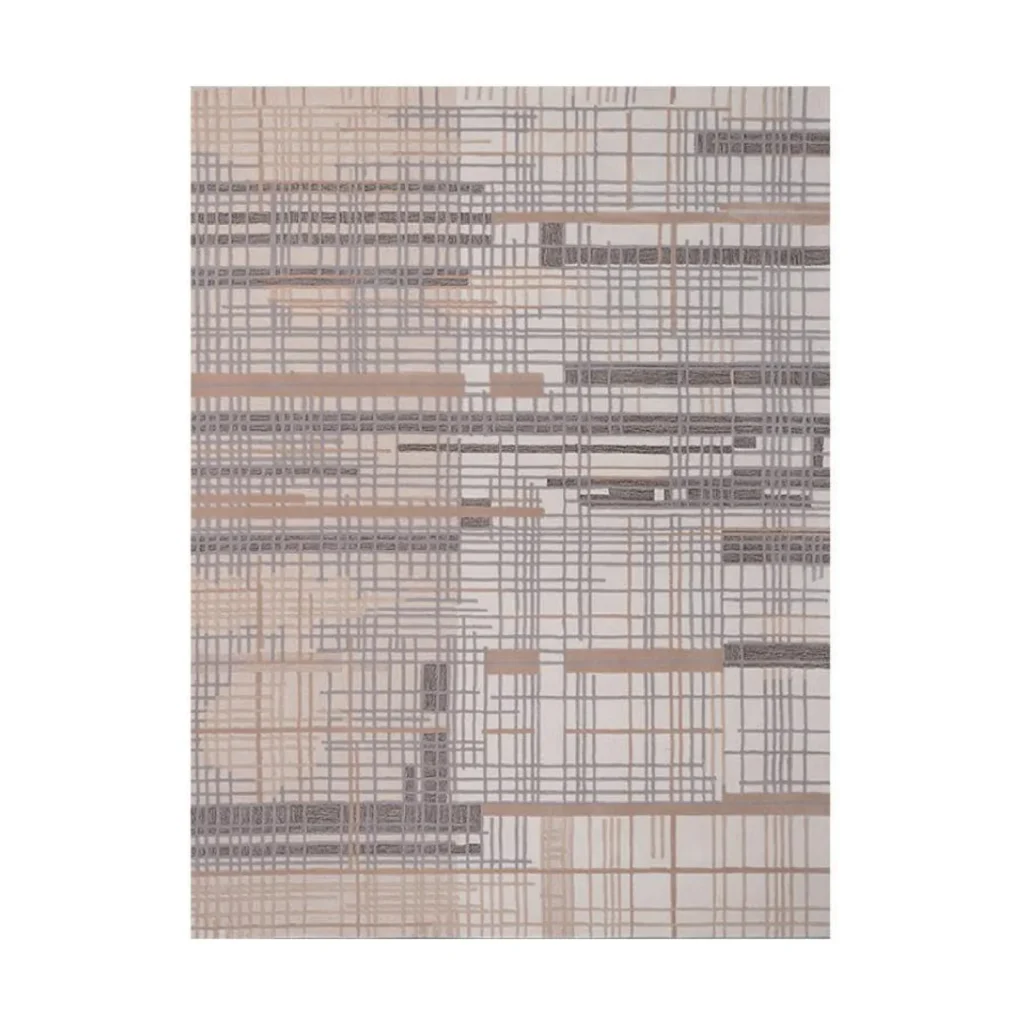 Custom Crosshatch Grid Rug in Cream, Taupe and Grey — front view