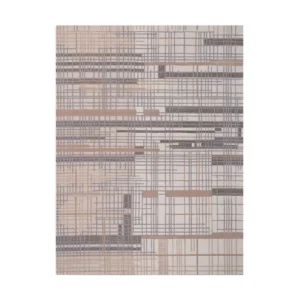 Custom Crosshatch Grid Rug in Cream, Taupe and Grey — front view