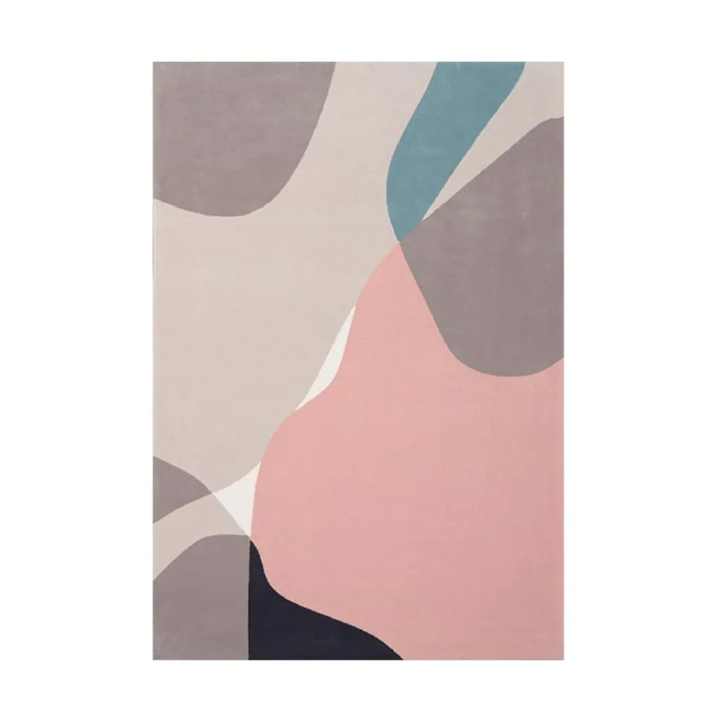 Custom Abstract Shape Rug in Blush, Teal and Charcoal — front view