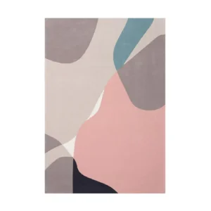Custom Abstract Shape Rug in Blush, Teal and Charcoal — front view