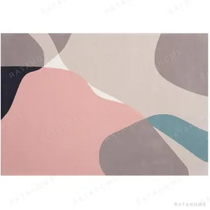 Custom Abstract Shape Rug in Blush, Teal and Charcoal — in a room setting