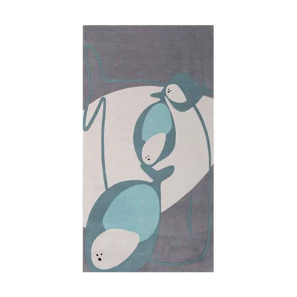 Custom Koi Rug in Teal, Grey and Cream — front view
