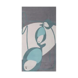 Custom Koi Rug in Teal, Grey and Cream — front view