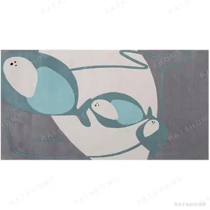 Custom Koi Rug in Teal, Grey and Cream — in a room setting