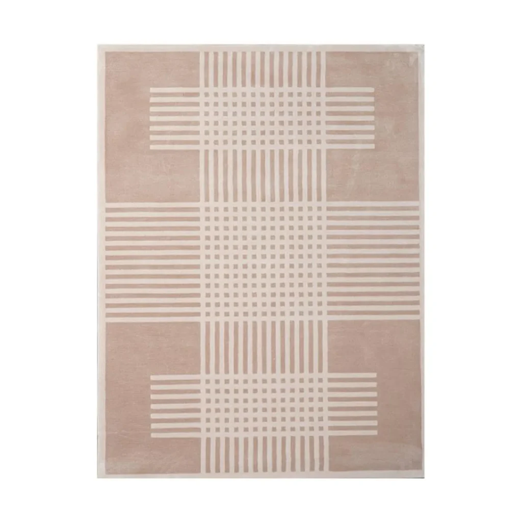 Custom Woven Stripe Block Rug in Sand and Cream — front view