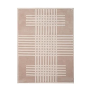 Custom Woven Stripe Block Rug in Sand and Cream — front view