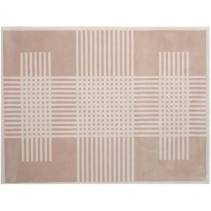 Custom Woven Stripe Block Rug in Sand and Cream — in a room setting