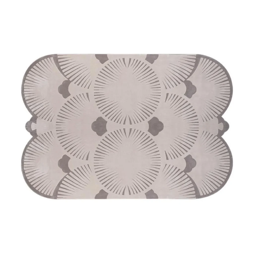 Custom Scalloped Fan Rug in Pale Grey and Cream — front view