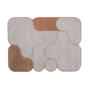 Custom Rounded Block Rug in Grey, Terracotta and Taupe — front view