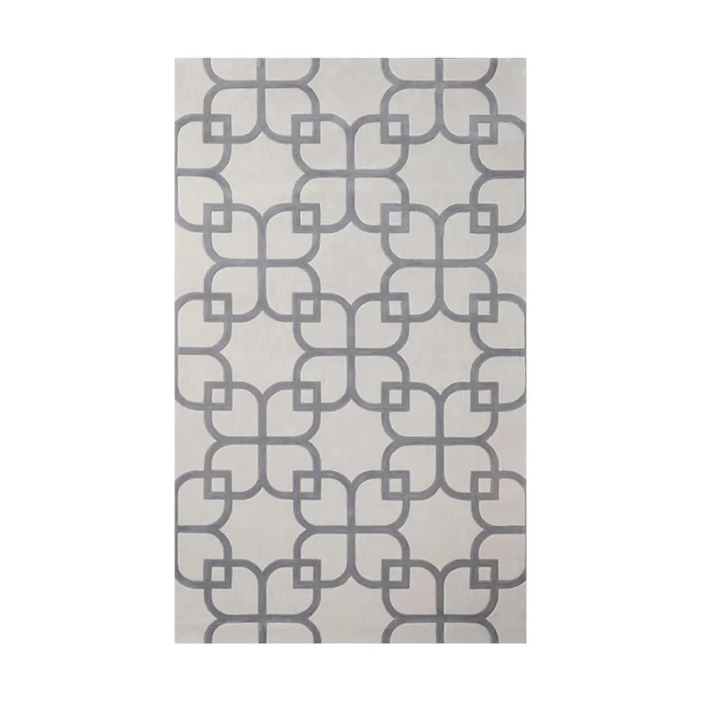 Custom Interlocking Lattice Rug in Blue-Grey on Cream — front view