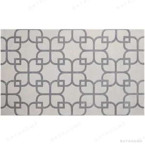 Custom Interlocking Lattice Rug in Blue-Grey on Cream — in a room setting