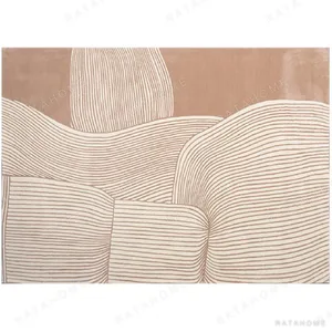 Custom Draped Line Rug in Blush and Cream — in a room setting