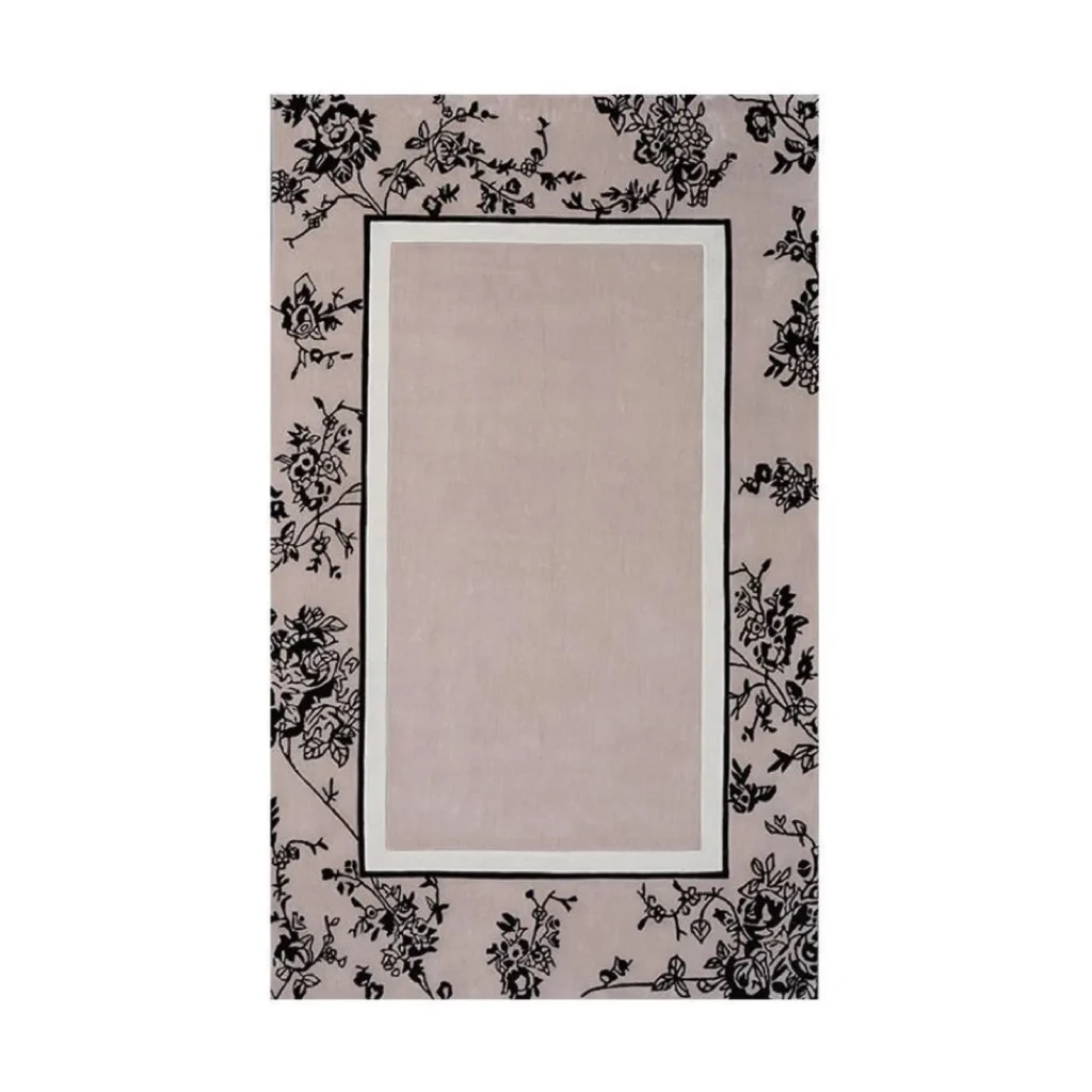 Custom Chinoiserie Border Rug in Taupe and Black — front view