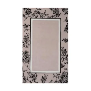 Custom Chinoiserie Border Rug in Taupe and Black — front view