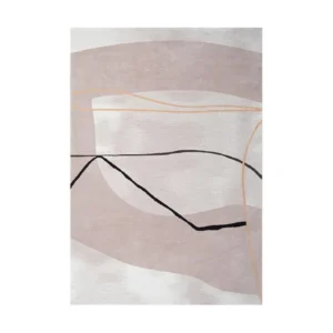 Custom Abstract Rug in Mauve and Cream with Black Line — front view