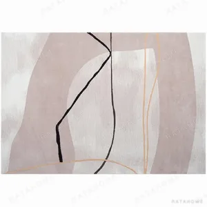 Custom Abstract Rug in Mauve and Cream with Black Line — in a room setting