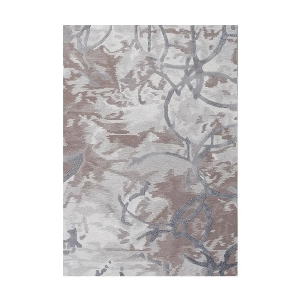 Custom Vine Tangle Rug in Taupe, Grey and Blue — front view