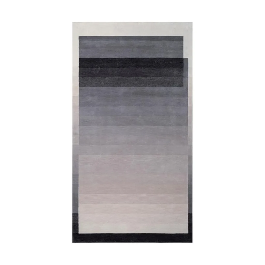 Custom Ombre Border Rug in Charcoal, Mauve and Grey — front view