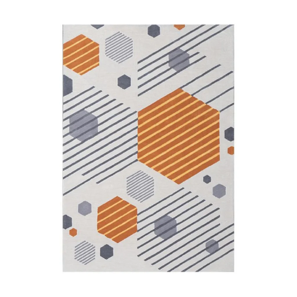 Custom Hexagon Rug in Orange and Grey on Cream — front view