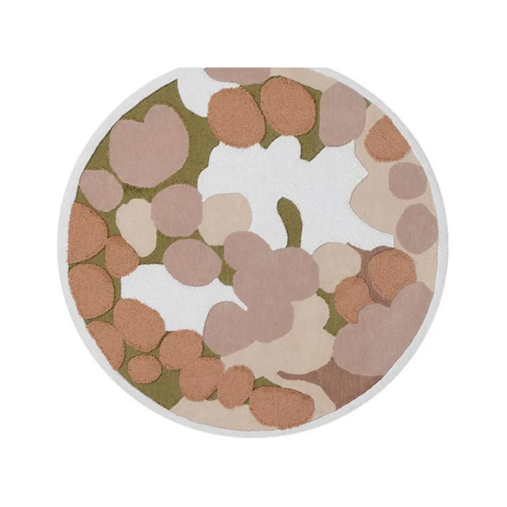 Custom Round Pebble Rug in Blush, Sand and Olive — front view