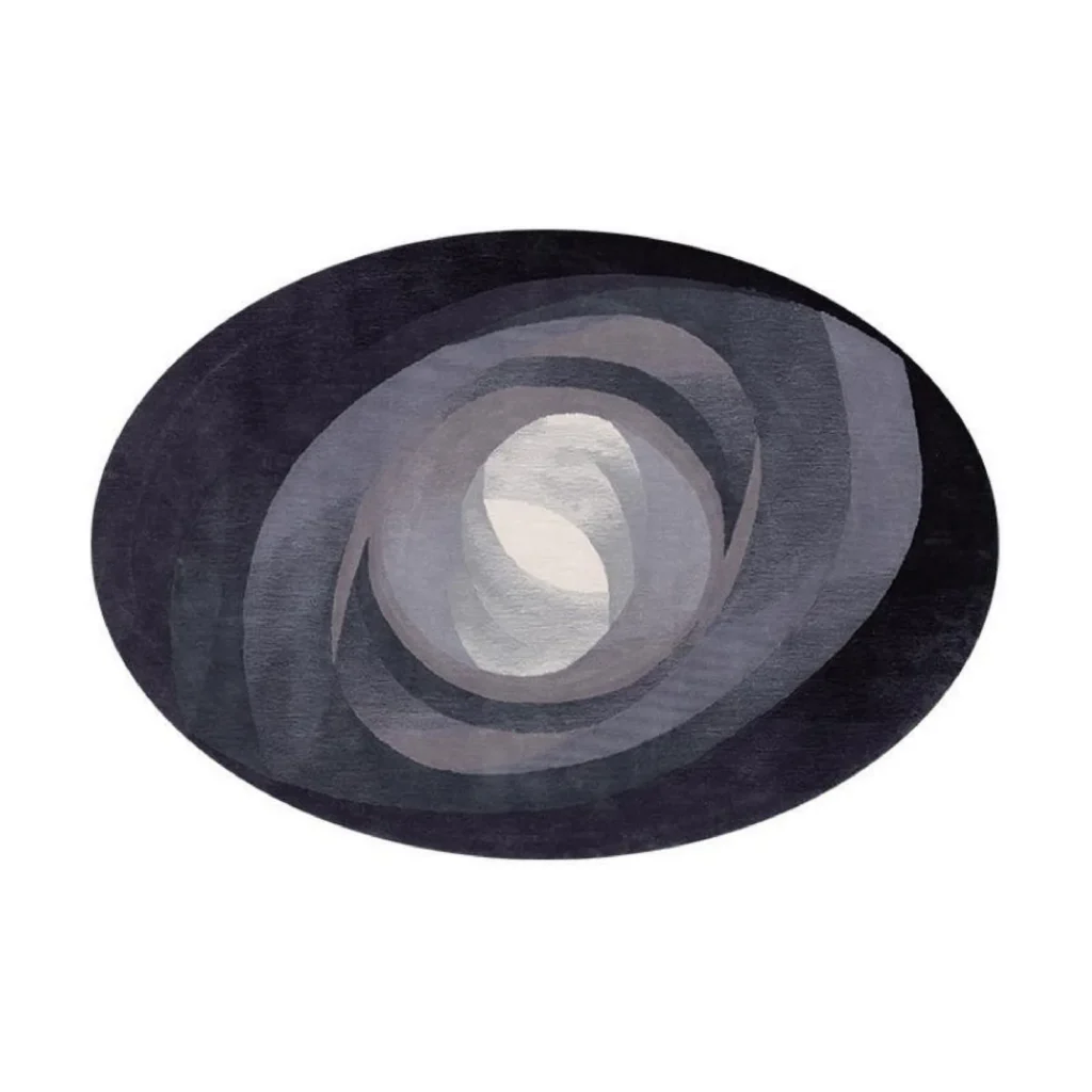 Custom Oval Spiral Rug in Charcoal, Grey and Cream — front view