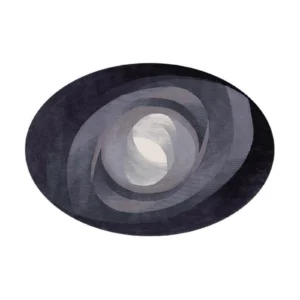 Custom Oval Spiral Rug in Charcoal, Grey and Cream — front view