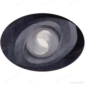 Custom Oval Spiral Rug in Charcoal, Grey and Cream — in a room setting