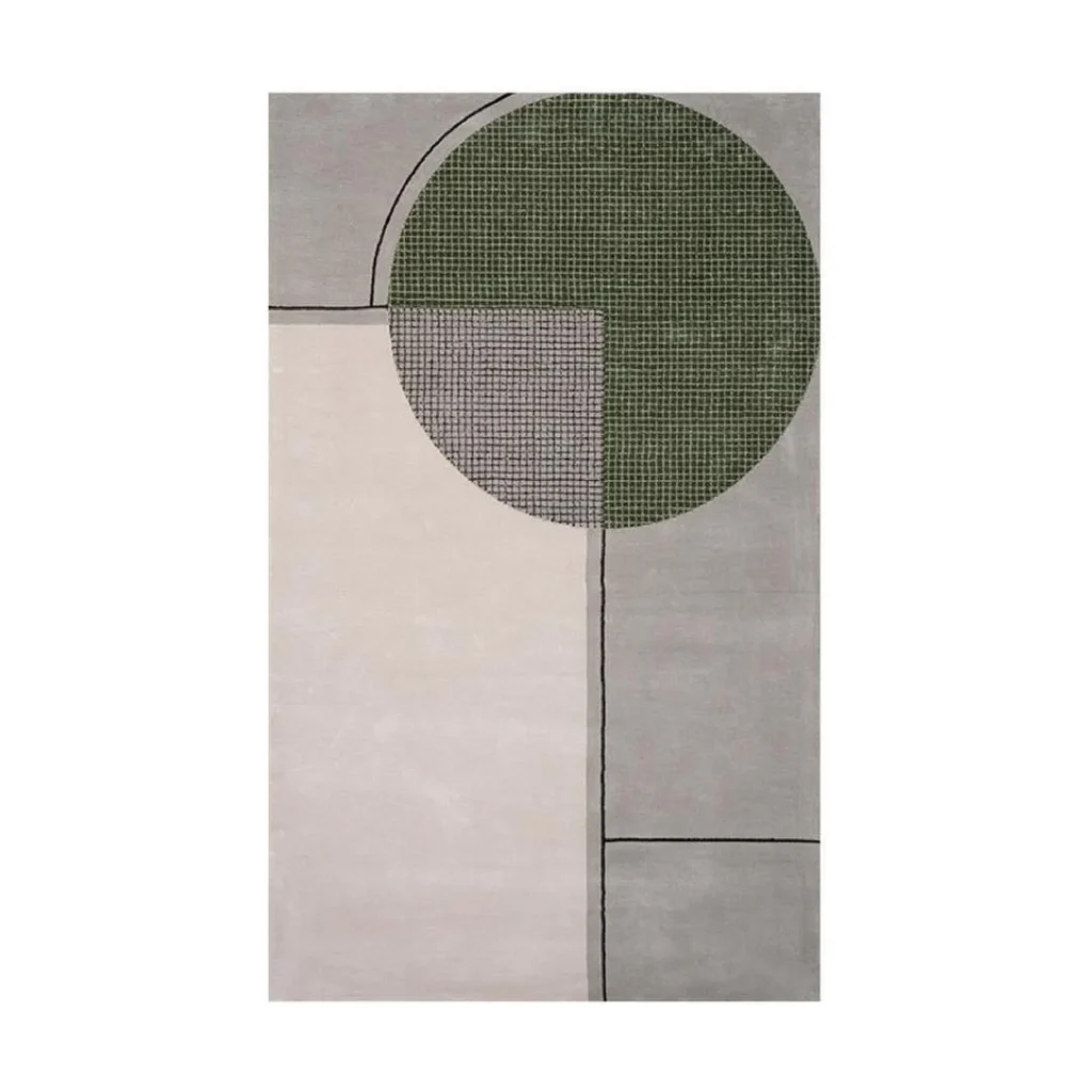Custom Bauhaus Circle Rug in Green, Grey and Cream — front view
