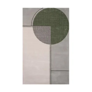 Custom Bauhaus Circle Rug in Green, Grey and Cream — front view