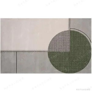 Custom Bauhaus Circle Rug in Green, Grey and Cream — in a room setting