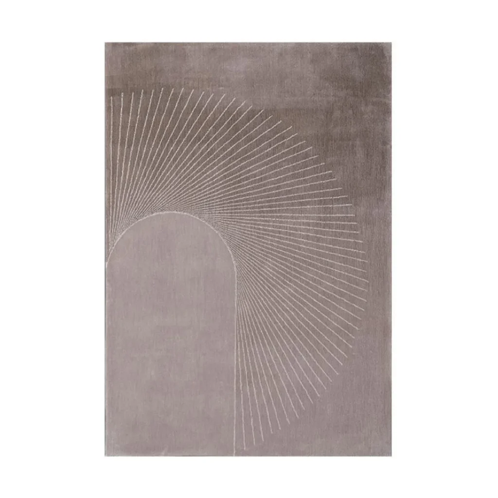 Custom Radiating Line Rug in Taupe — front view