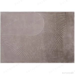 Custom Radiating Line Rug in Taupe — in a room setting