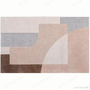 Custom Grid and Arc Rug in Blush, Brown and Grey — in a room setting
