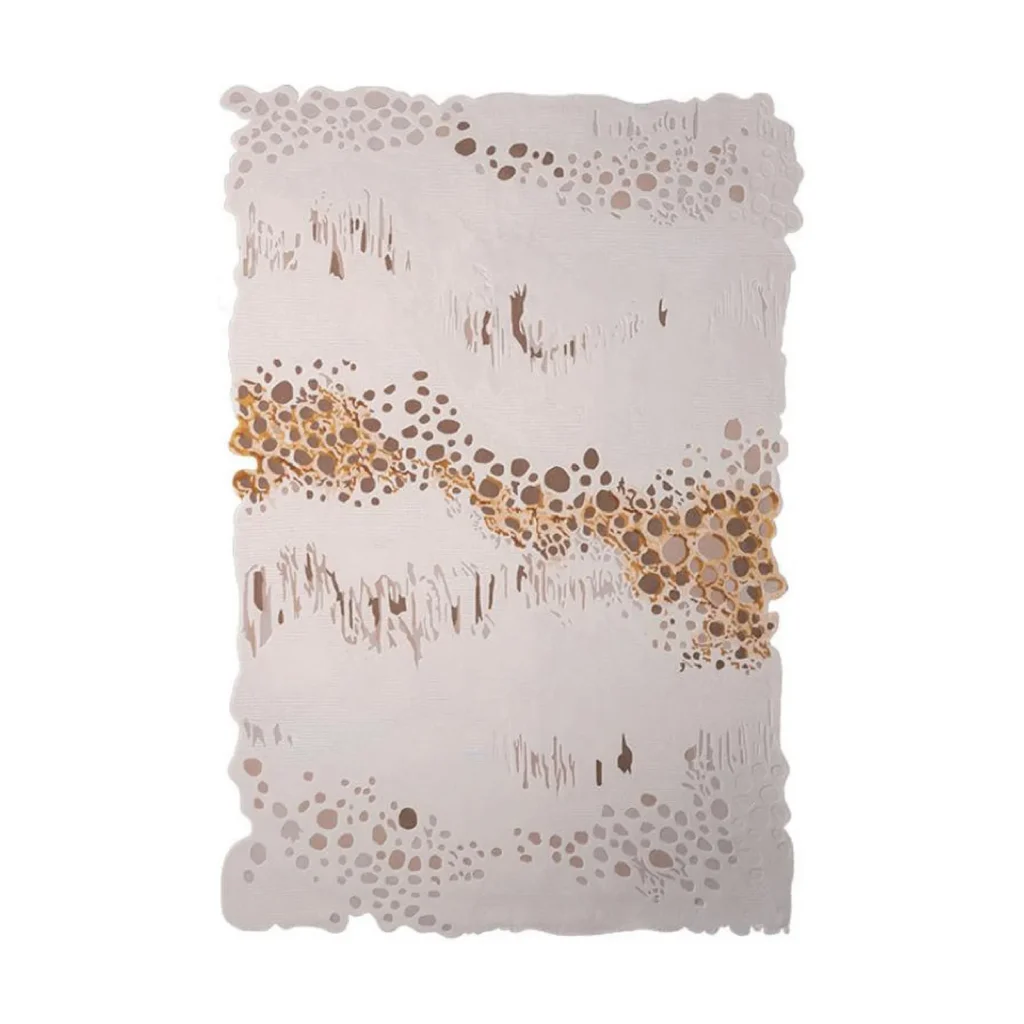 Custom Eroded Edge Rug in Blush with Gold Vein — front view