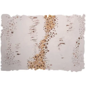 Custom Eroded Edge Rug in Blush with Gold Vein — in a room setting