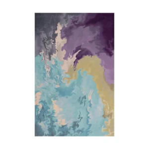 Custom Fluid Marble Rug in Purple, Teal and Gold — front view