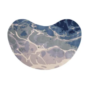 Custom Kidney Rug in Blue, Grey and Cream Water Ripple — front view