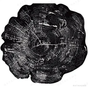 Custom Tree Ring Rug in Black and Cream — in a room setting