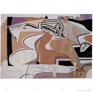 Custom Cubist Figure Rug in Tan, Lilac and Black — in a room setting