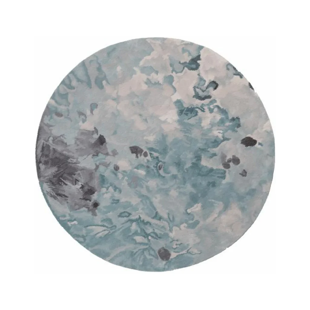 Custom Round Sea Foam Rug in Aqua, Grey and Cream — front view