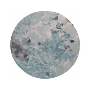 Custom Round Sea Foam Rug in Aqua, Grey and Cream — front view