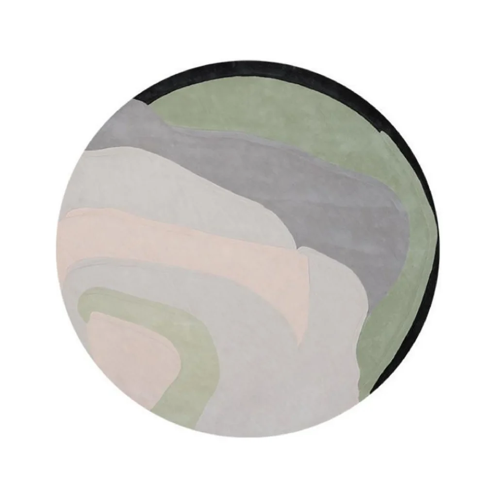 Custom Round Layered Wave Rug in Sage, Blush and Grey — front view