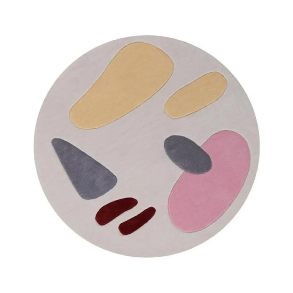 Custom Round Confetti Shape Rug in Yellow, Pink and Grey — front view