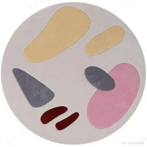 Custom Round Confetti Shape Rug in Yellow, Pink and Grey — in a room setting