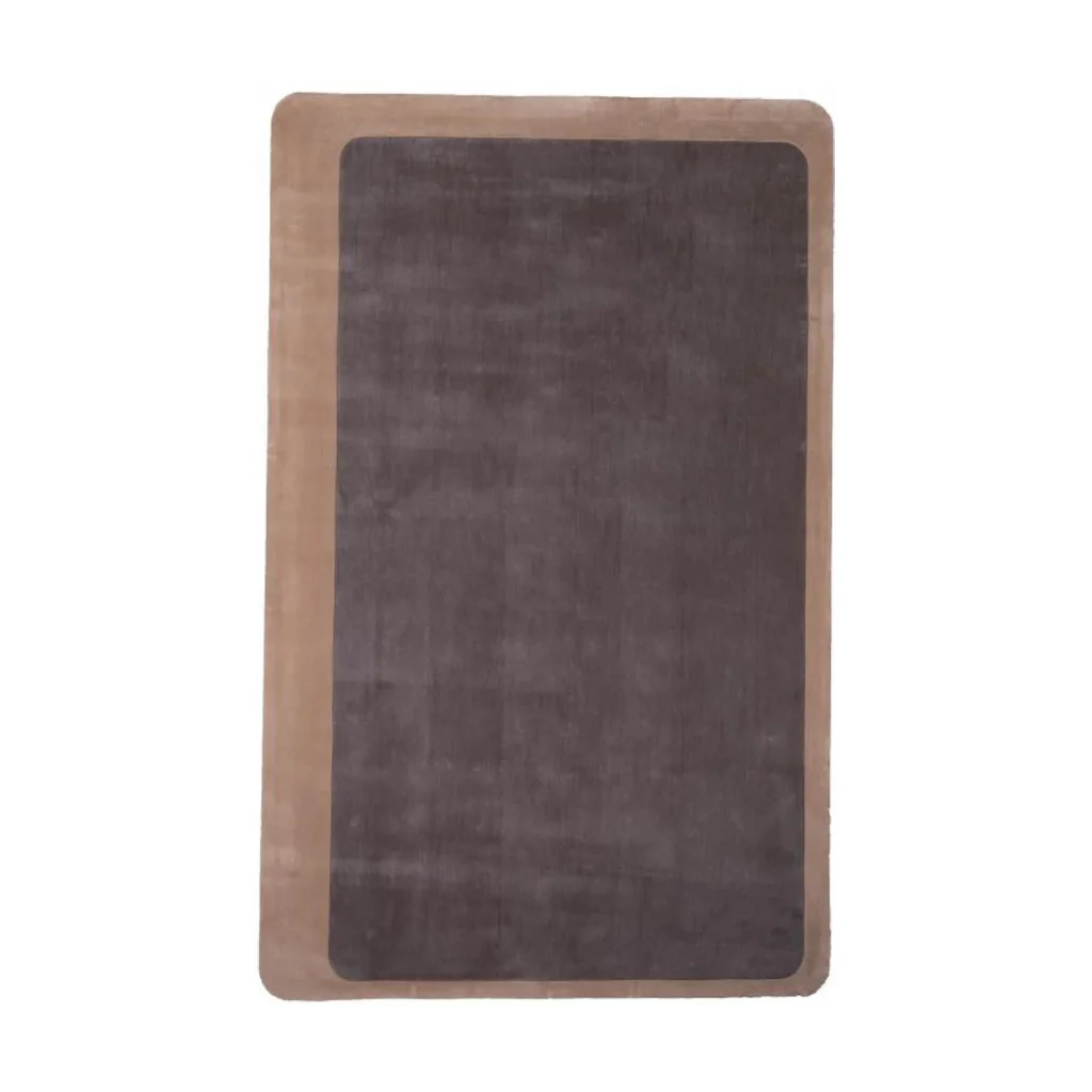 Custom Bordered Plain Rug in Grey with Tan Edge — front view