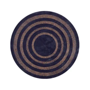 Custom Round Concentric Ring Rug in Navy and Tan — front view